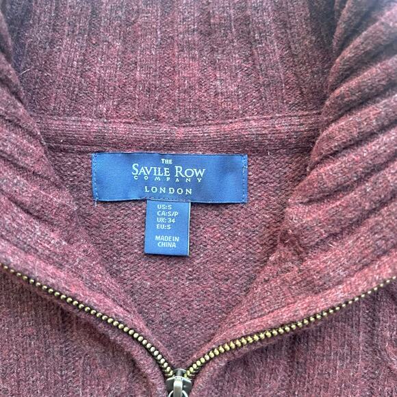Savile Row Company Lambswool Half Zip Sweater Large Burgundy Cable Knit** - Picture 2 of 5